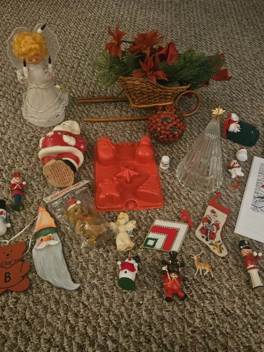 Vintage Christmas Decor Lot Ornaments Tree Topper Etc